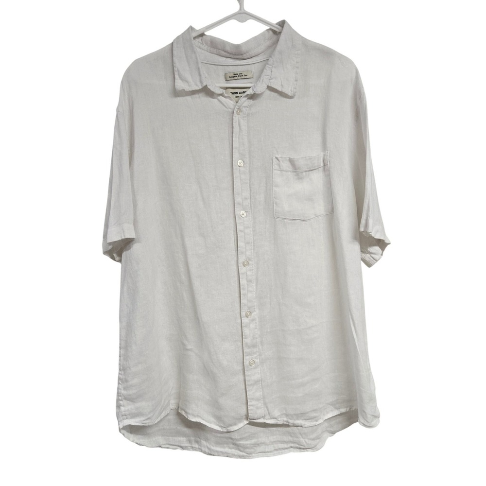 Thom Aaron 100% Linen Short Sleeve Button Down Shirt Pocket White Men's Size XXL